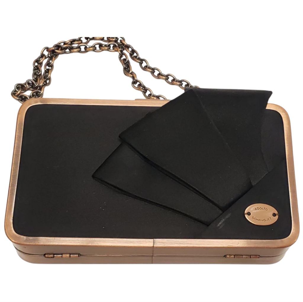 Adolfo Dominguez Black Satin Bag With Rose Gold Hardware